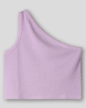 girls ribbed one-shoulder fitted top