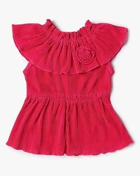 girls ribbed regular fit top with floral applique