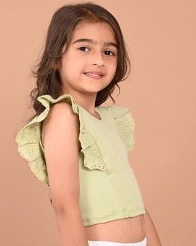 girls ribbed regular fit top with schiffli accent