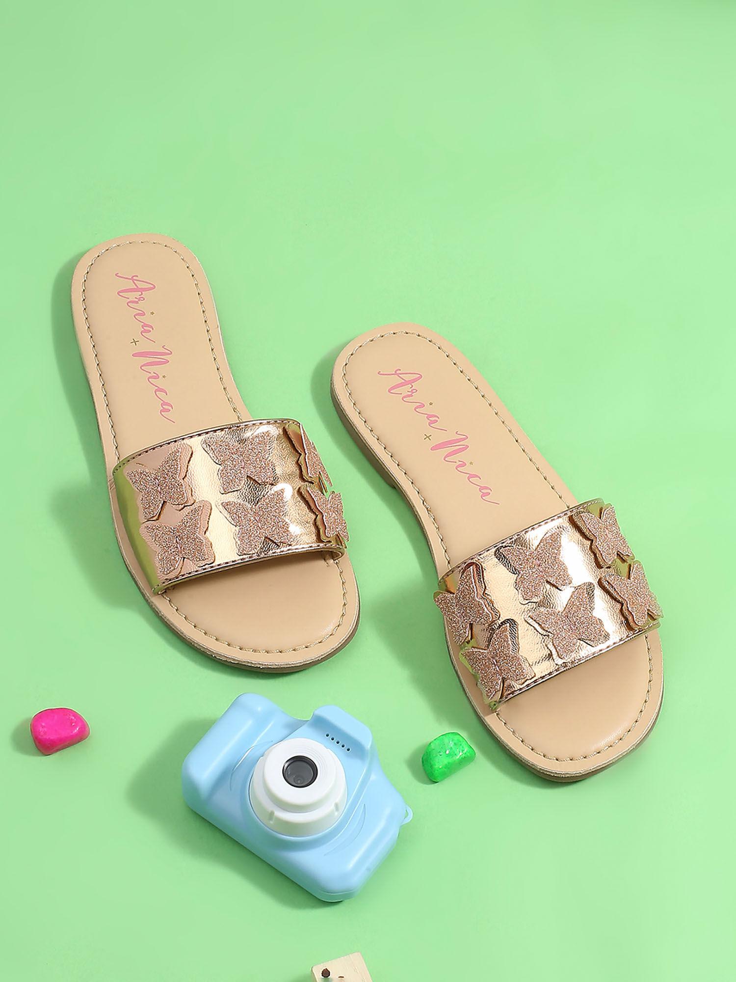 girls rose gold flutter aria nica sliders