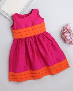 girls round-neck fit & flare dress with bow-tie up