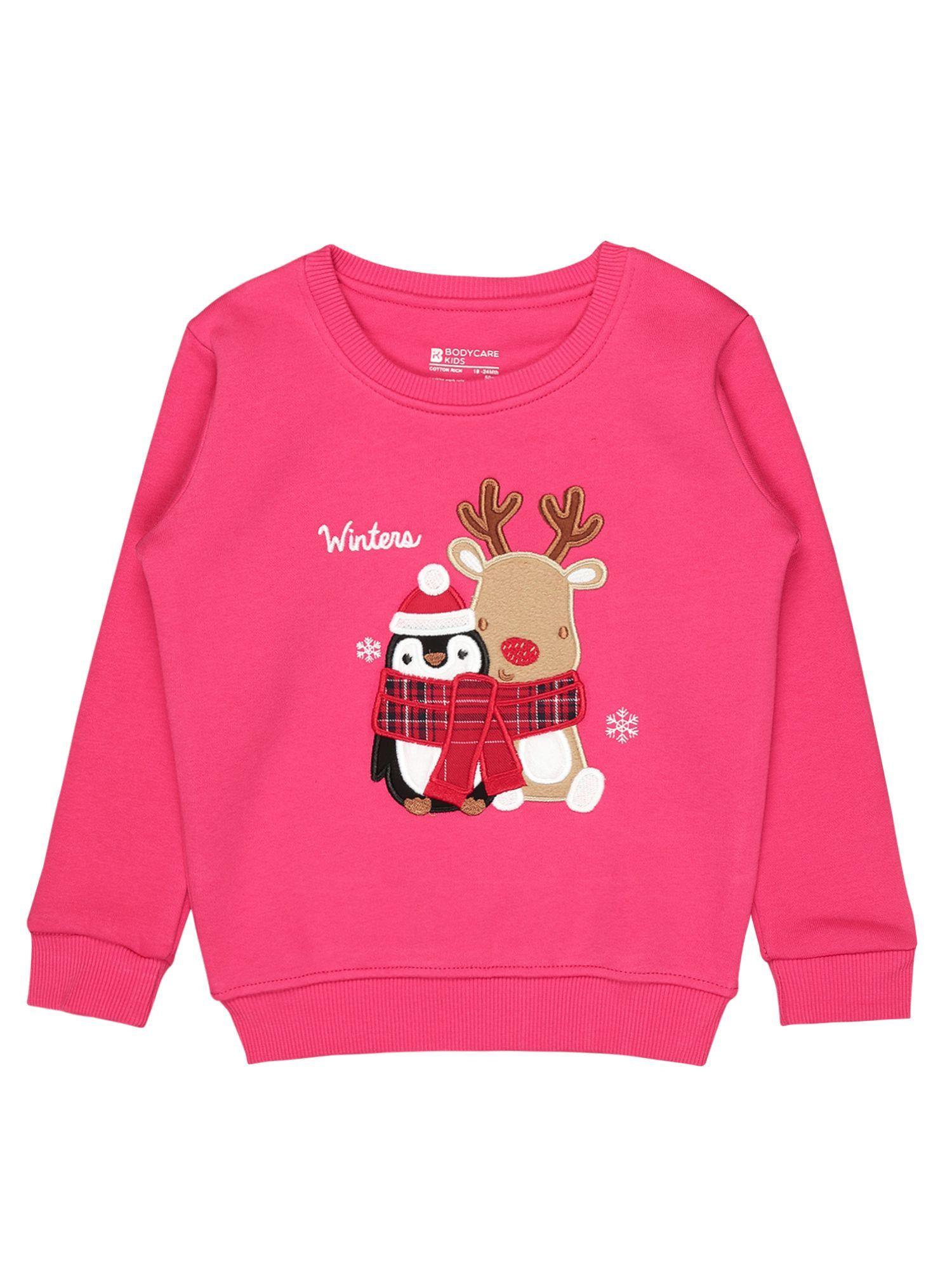 girls round neck full sleeves sweatshirt fuchsia