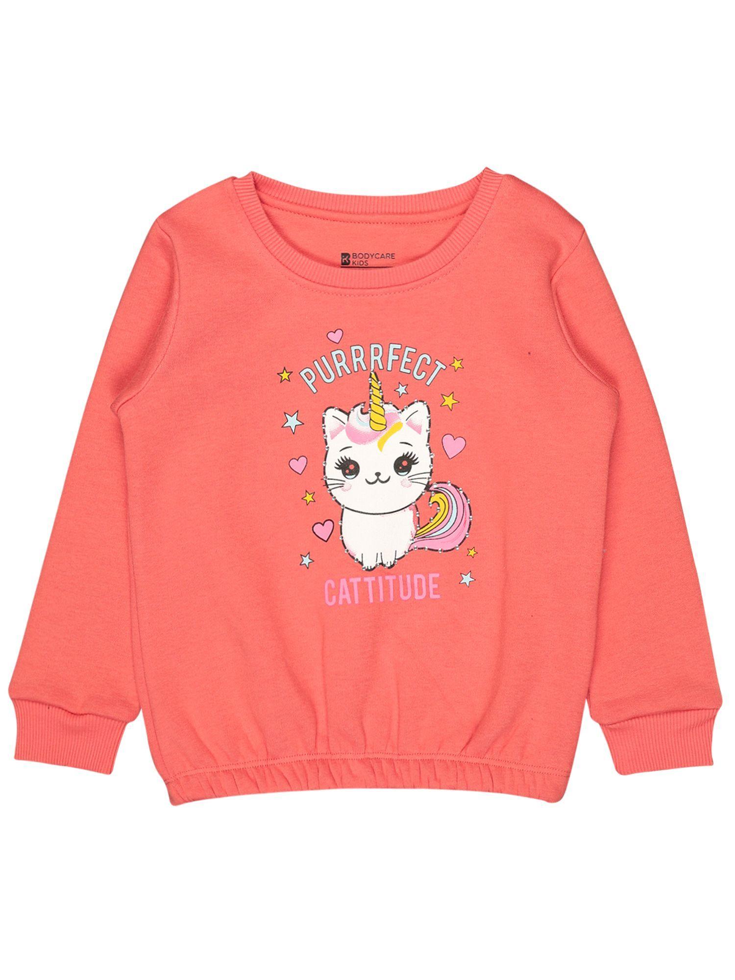 girls round neck full sleeves sweatshirt lite pink