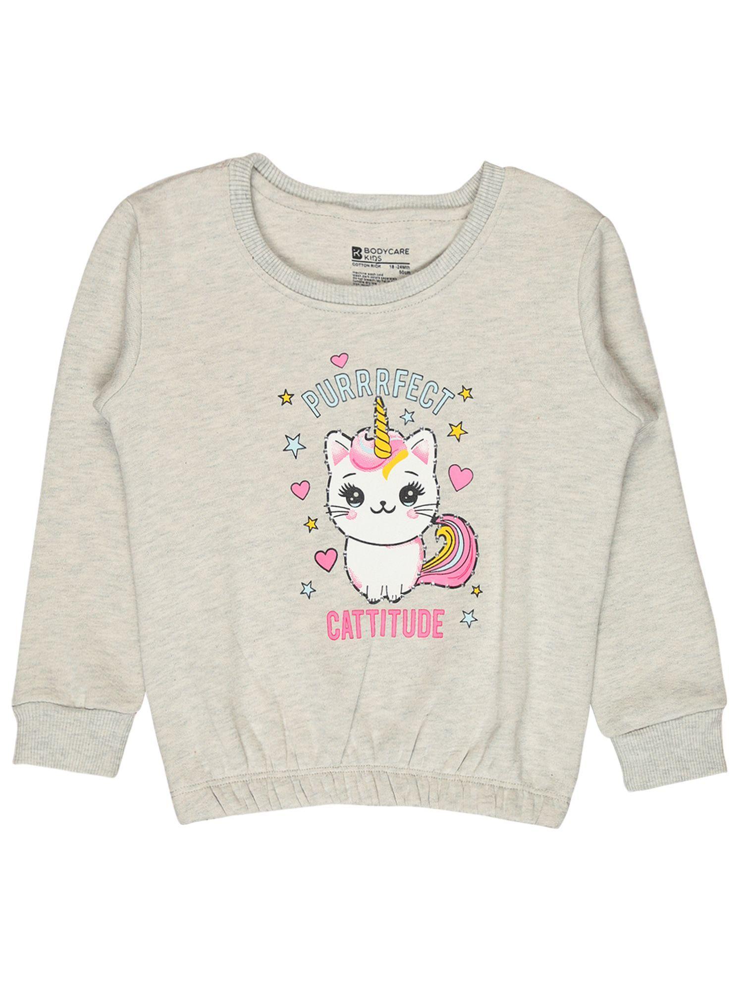 girls round neck full sleeves sweatshirt melange acru