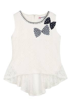 girls round neck lace top - off white