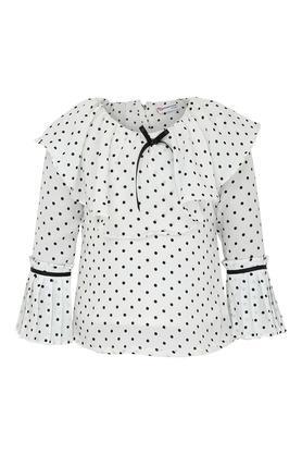 girls round neck polka dots top - off white