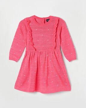 girls round-neck sweater dress with full sleeves