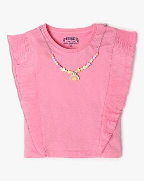 girls round-neck top with detachable necklace