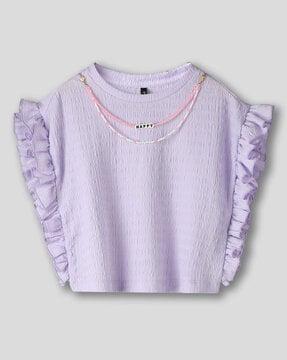 girls round-neck top with detachable necklace