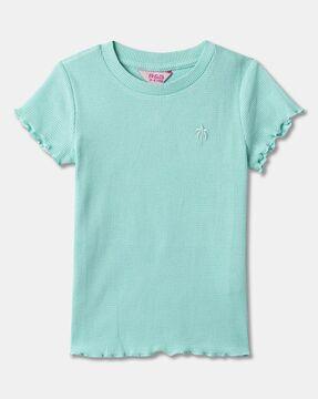 girls round-neck top with tree embroidery