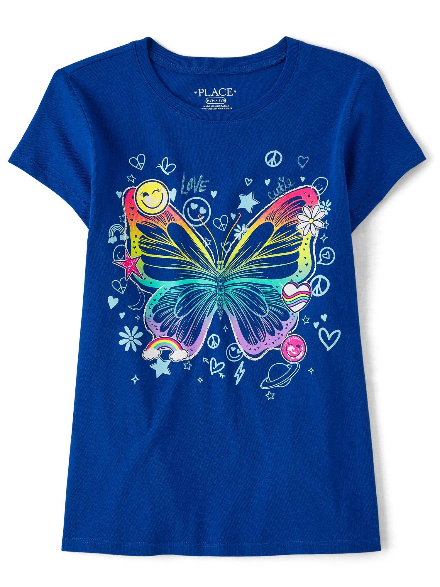 girls royal blue butterfly graphic t-shirt