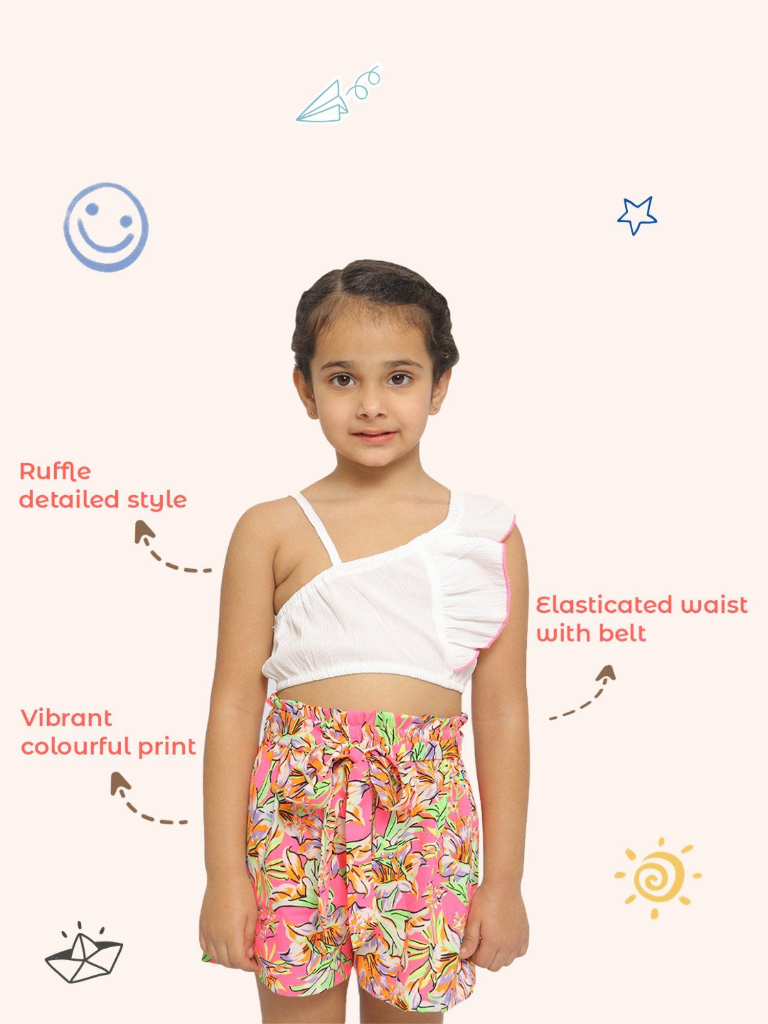 girls ruffled one shoulder top with shorts (set of 2)