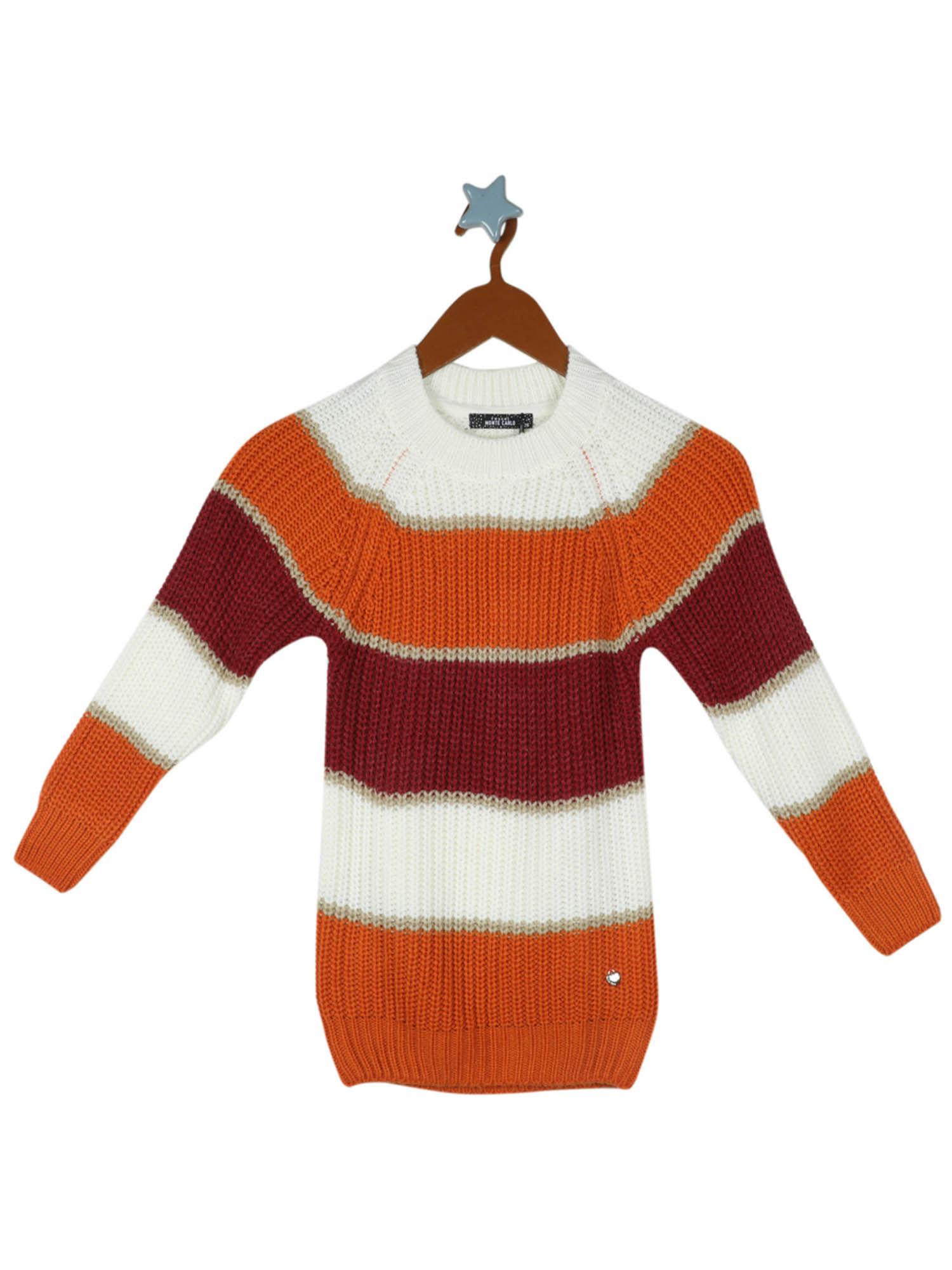 girls rust cotton blend stripes sweater