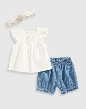 girls schiffli embroidered fit & flare dress & shorts set