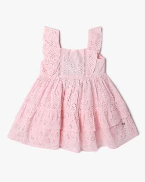 girls schiffli embroidered fit & flare dress