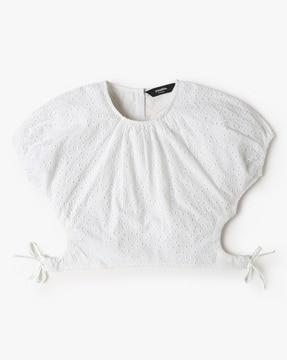 girls schiffli embroidered relaxed fit top