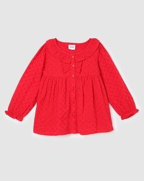 girls schiffli embroidered top with ruffled detail
