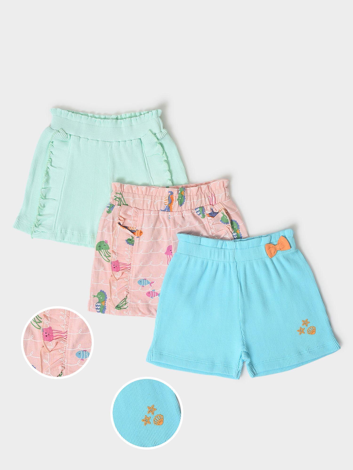 girls sea animal print shorts (pack of 3)