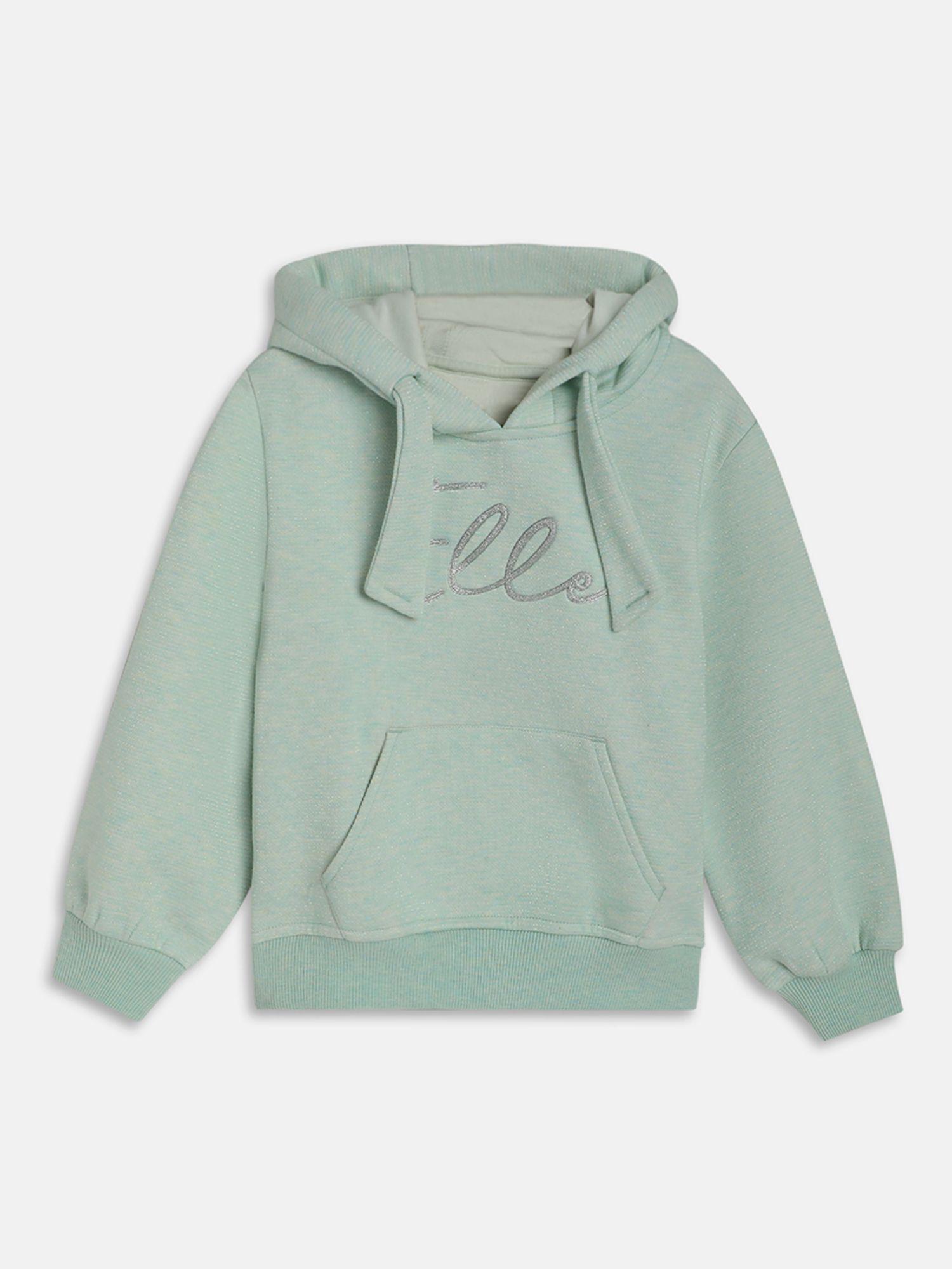 girls sea green printed hoodie