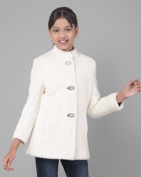 girls self-design coat with button-closure