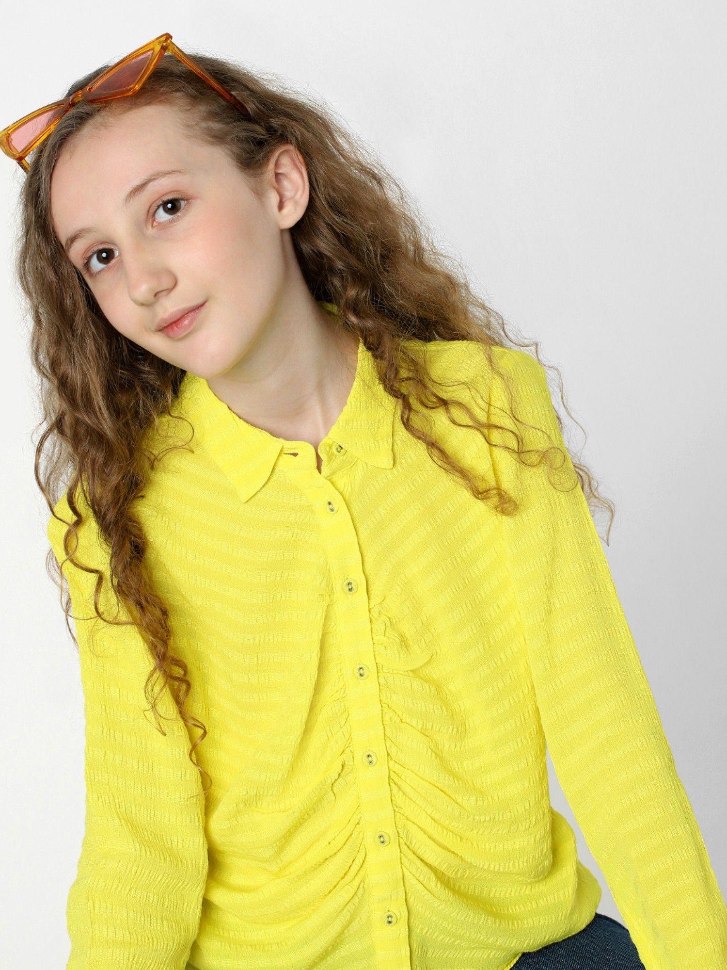 girls self design yellow shirt