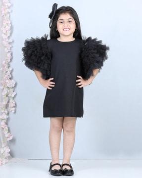 girls shift dress with ruffled detail