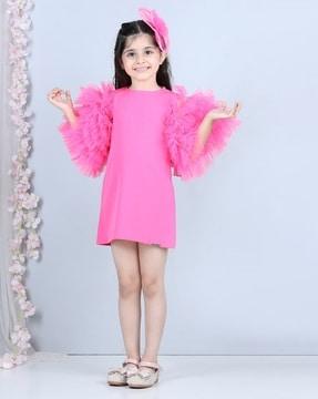 girls shift dress with ruffled detail