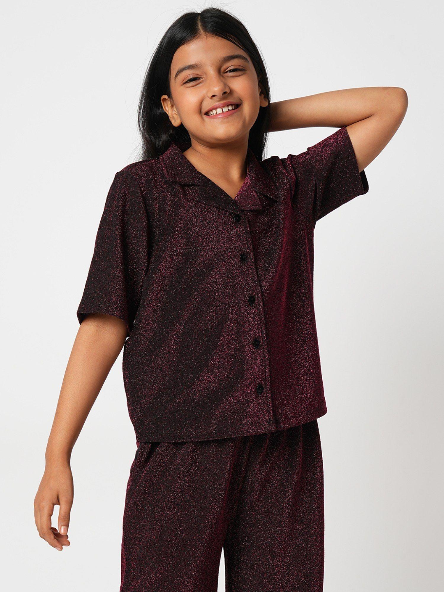 girls shimmer maroon shirt