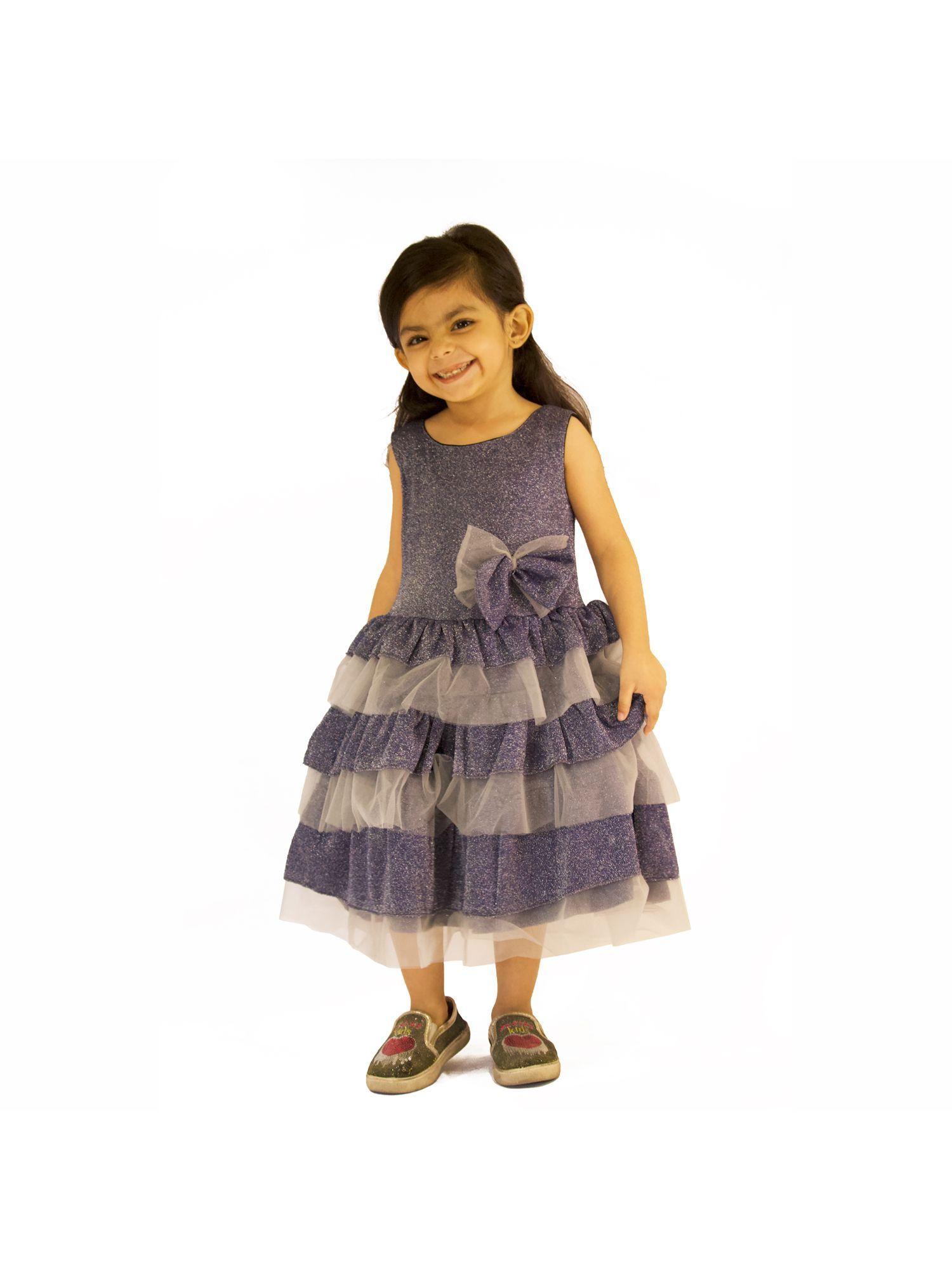 girls shimmer tiered dress with bow detail