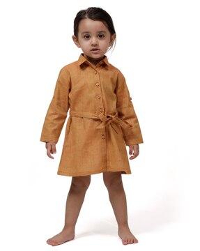 girls shirt dress with waist tie-up