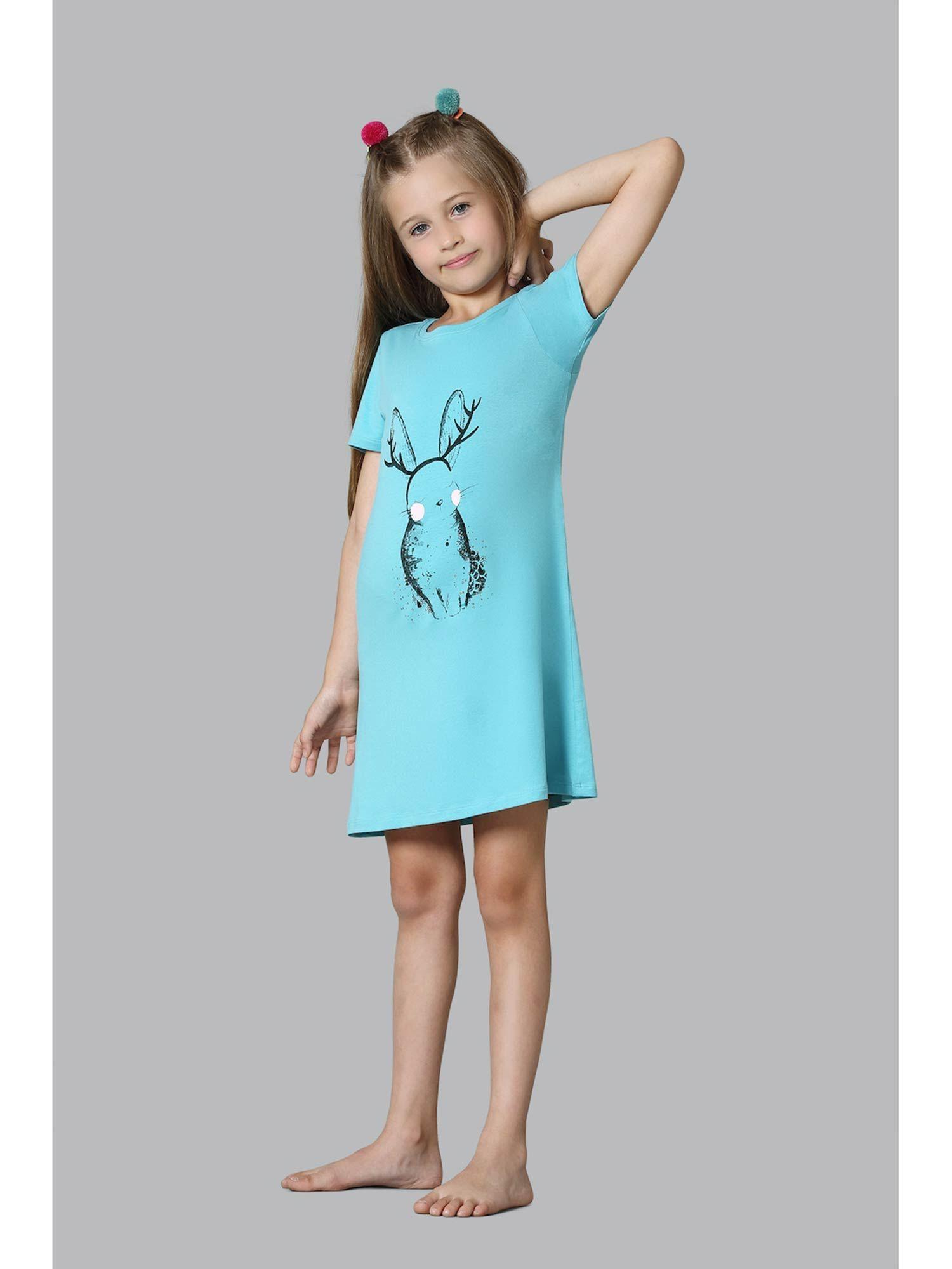 girls short sleeve & round neck t-shirt dress - aquarelle