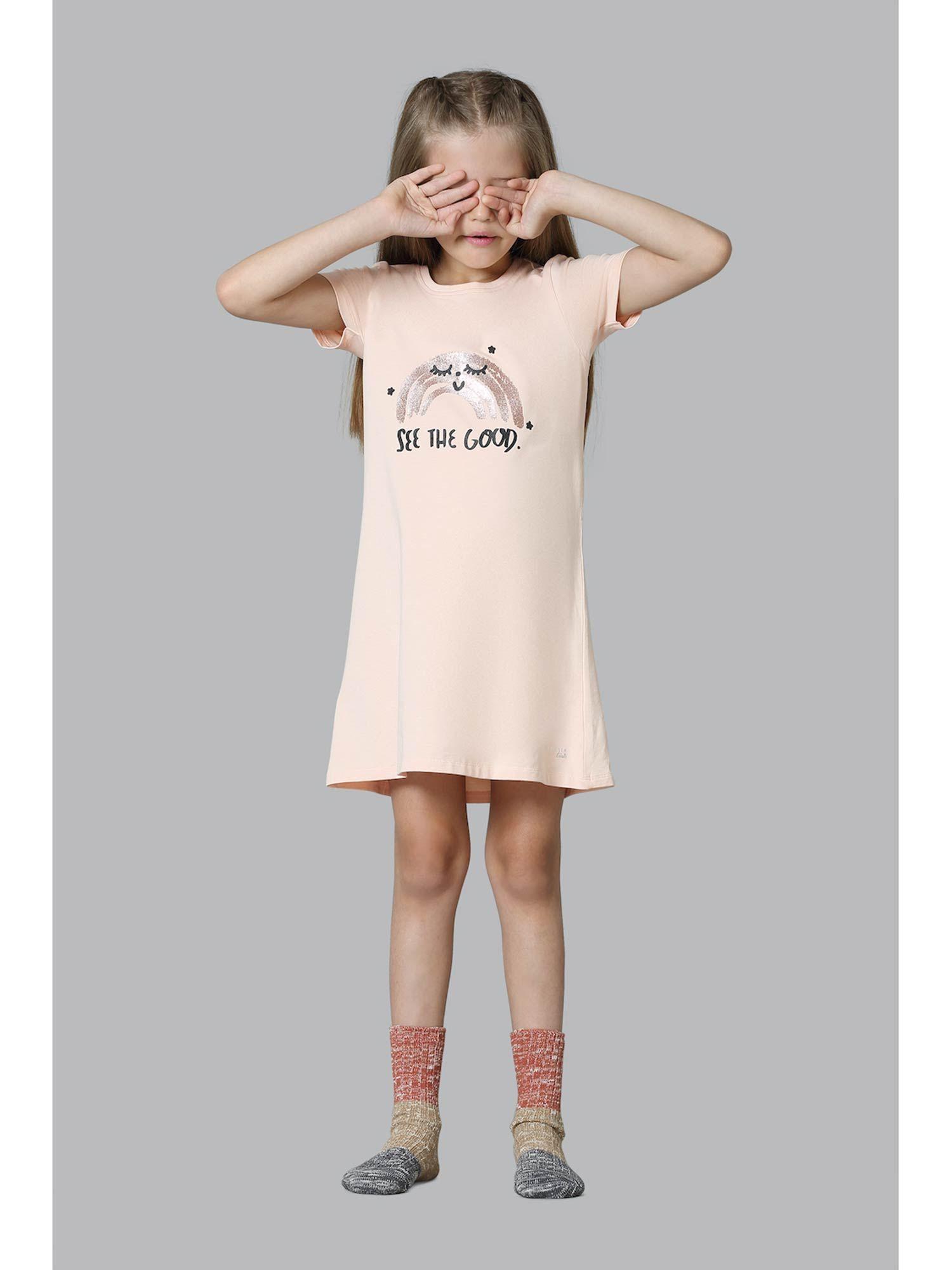 girls short sleeve & round neck t-shirt dress - peachy keen