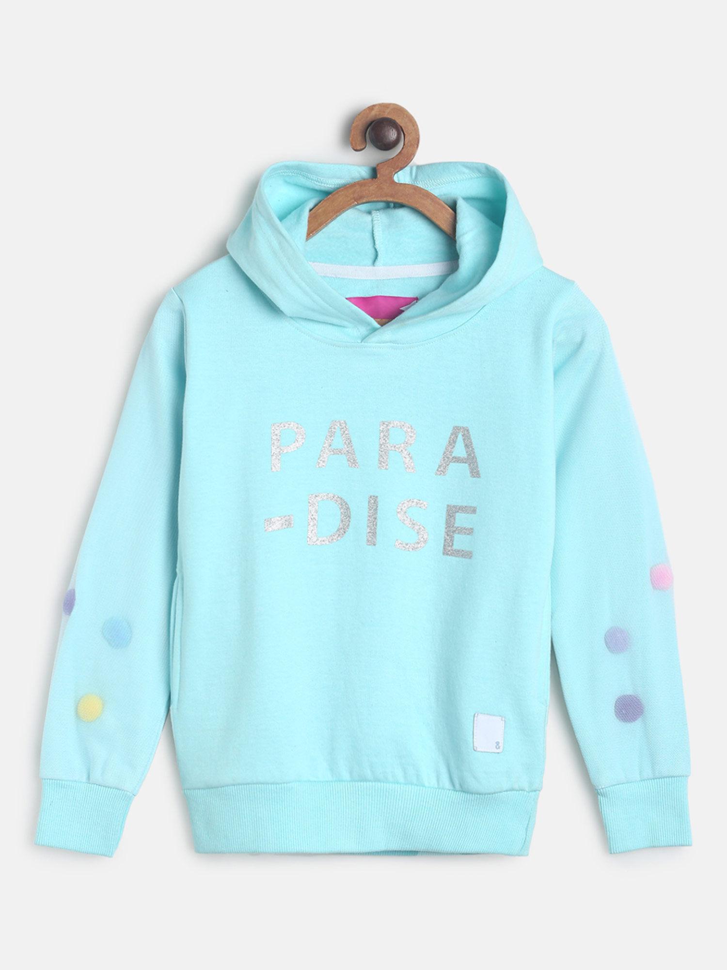 girls sky blue cotton poly printed hoodies