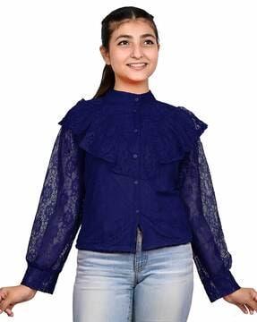 girls slim fit flared net shirt top