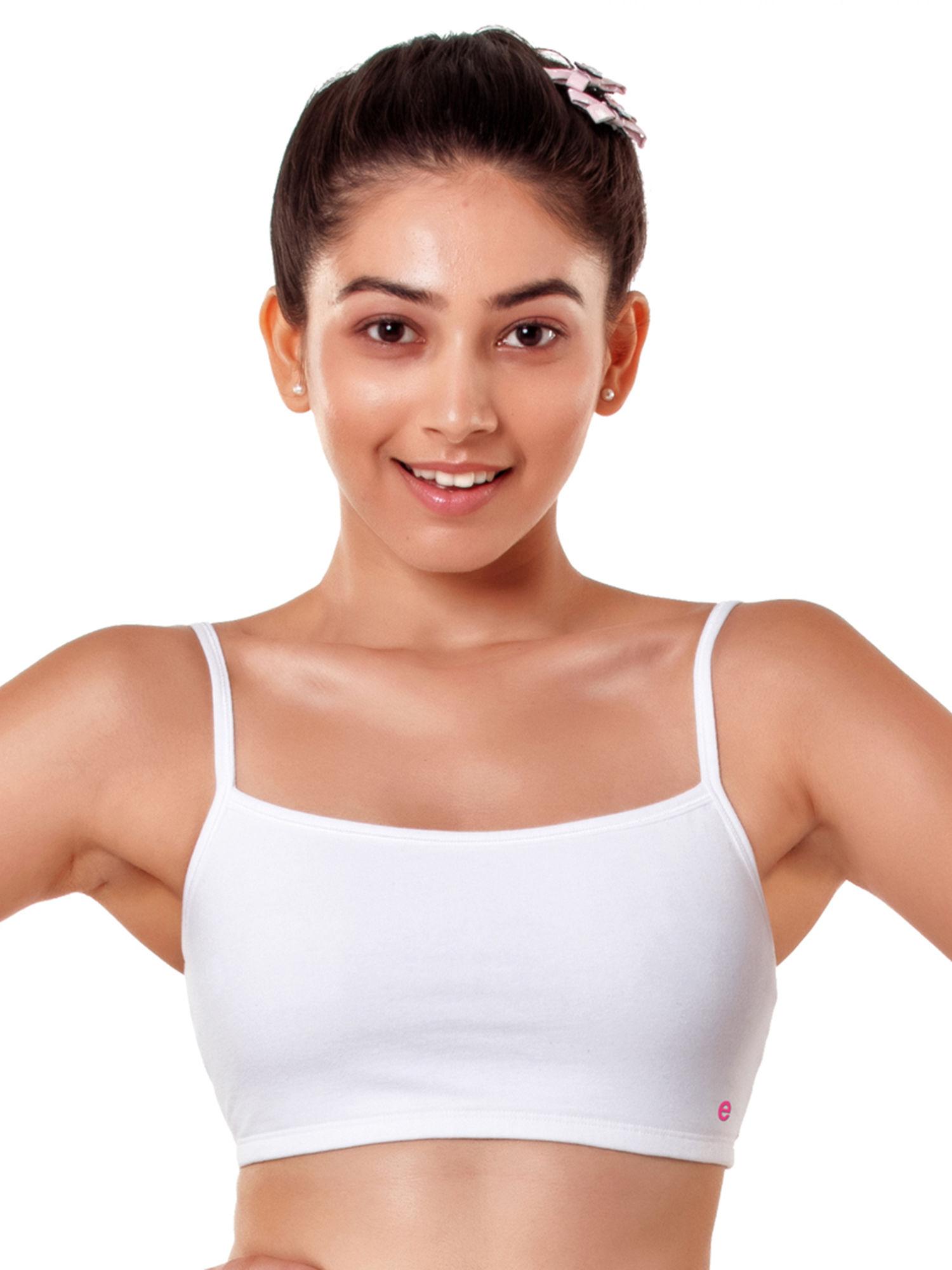 girls slim strap cotton non-padded antimicrobial beginners non-wired bra, bb02 - white