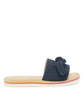 girls slip-on flat sandals with bow-accent