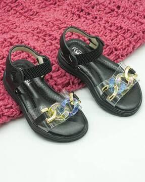 girls slip-on sandals with chain accent