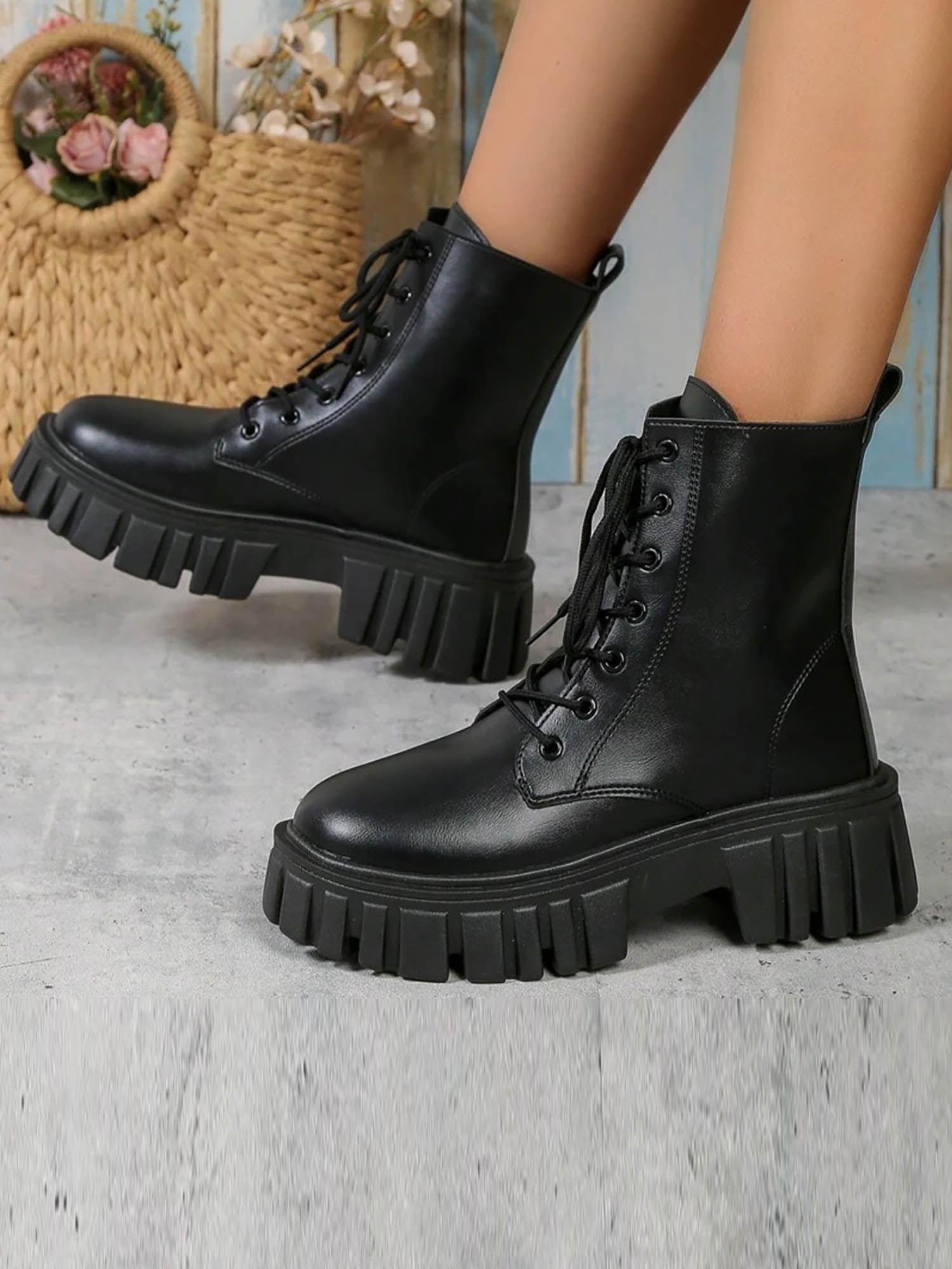 girls smart casual mid top black boots