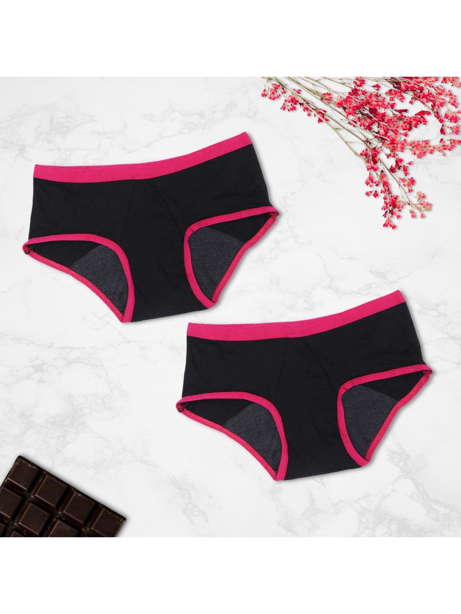 girls solid black reusable leakproof period panties (pack of 2)