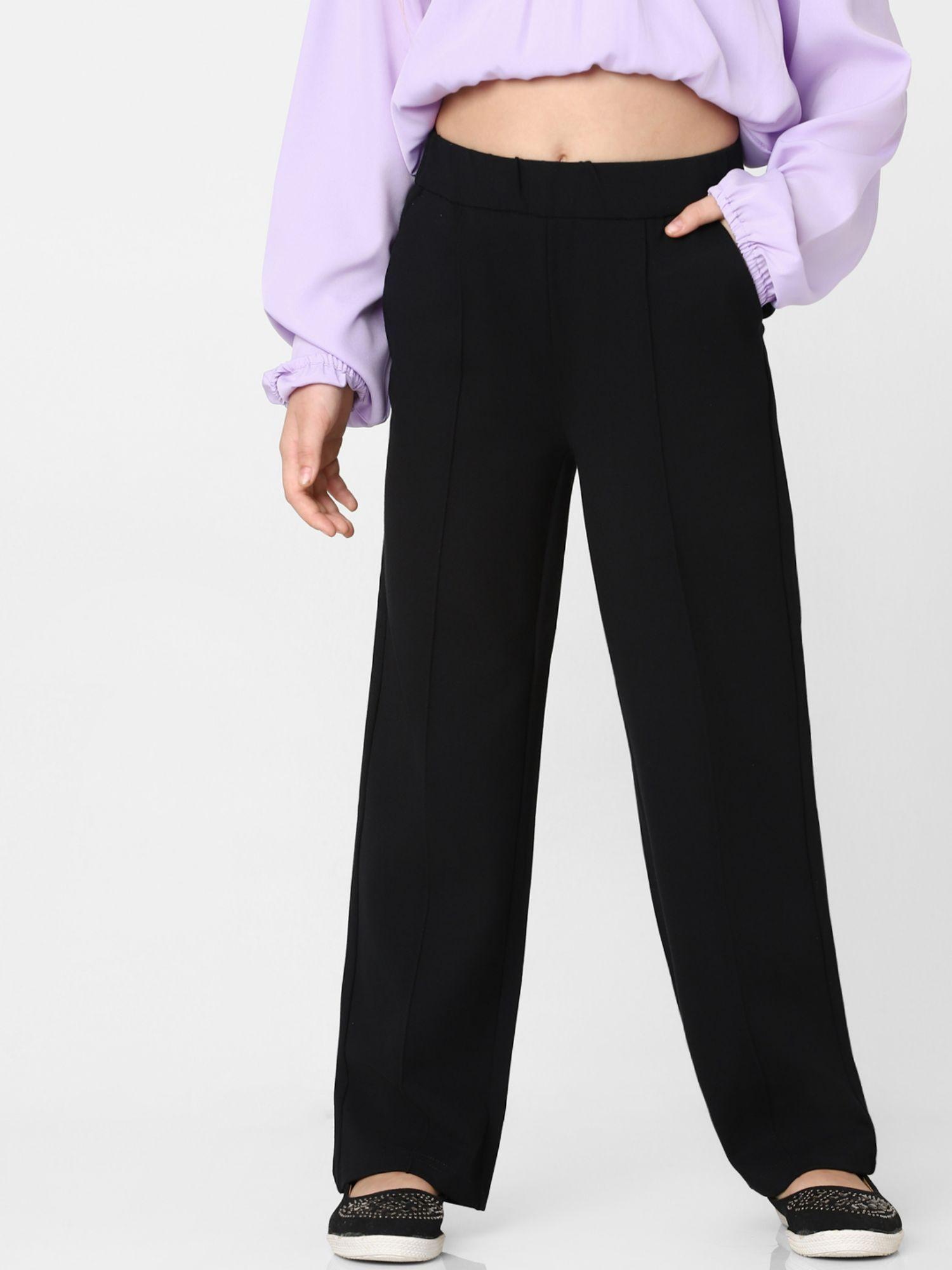 girls solid black trousers