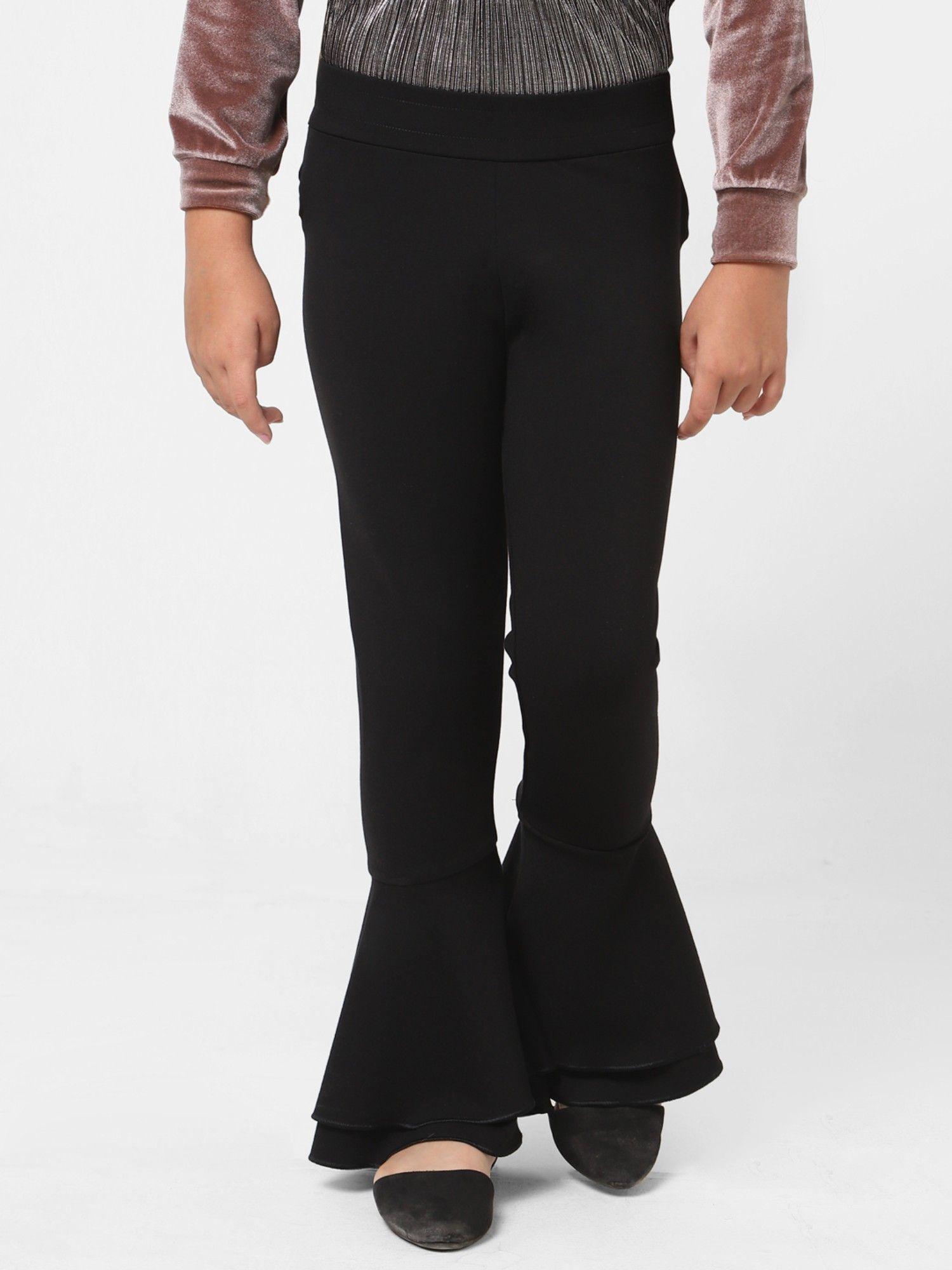 girls solid casual black pants