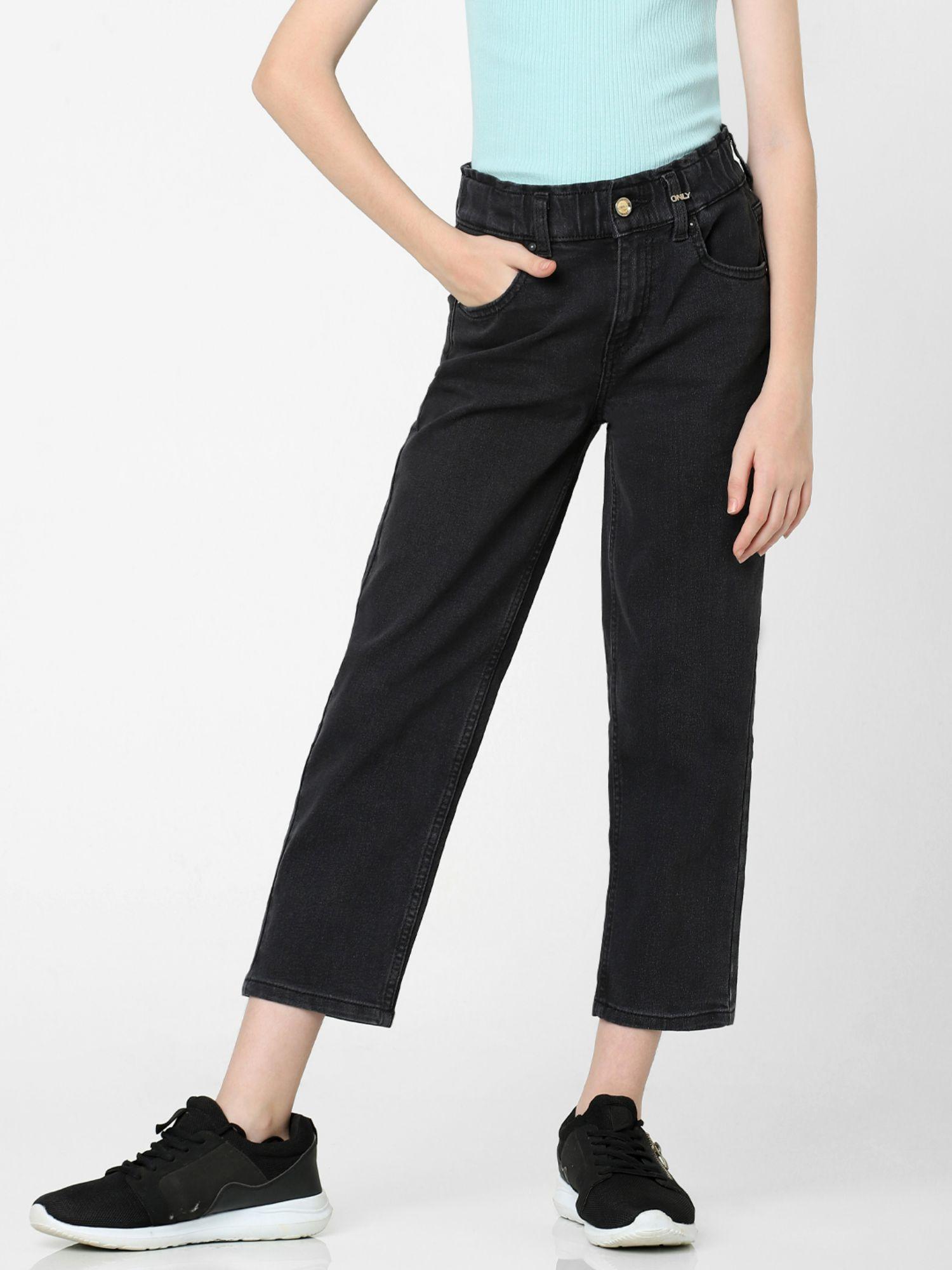 girls solid casualwear black jeans