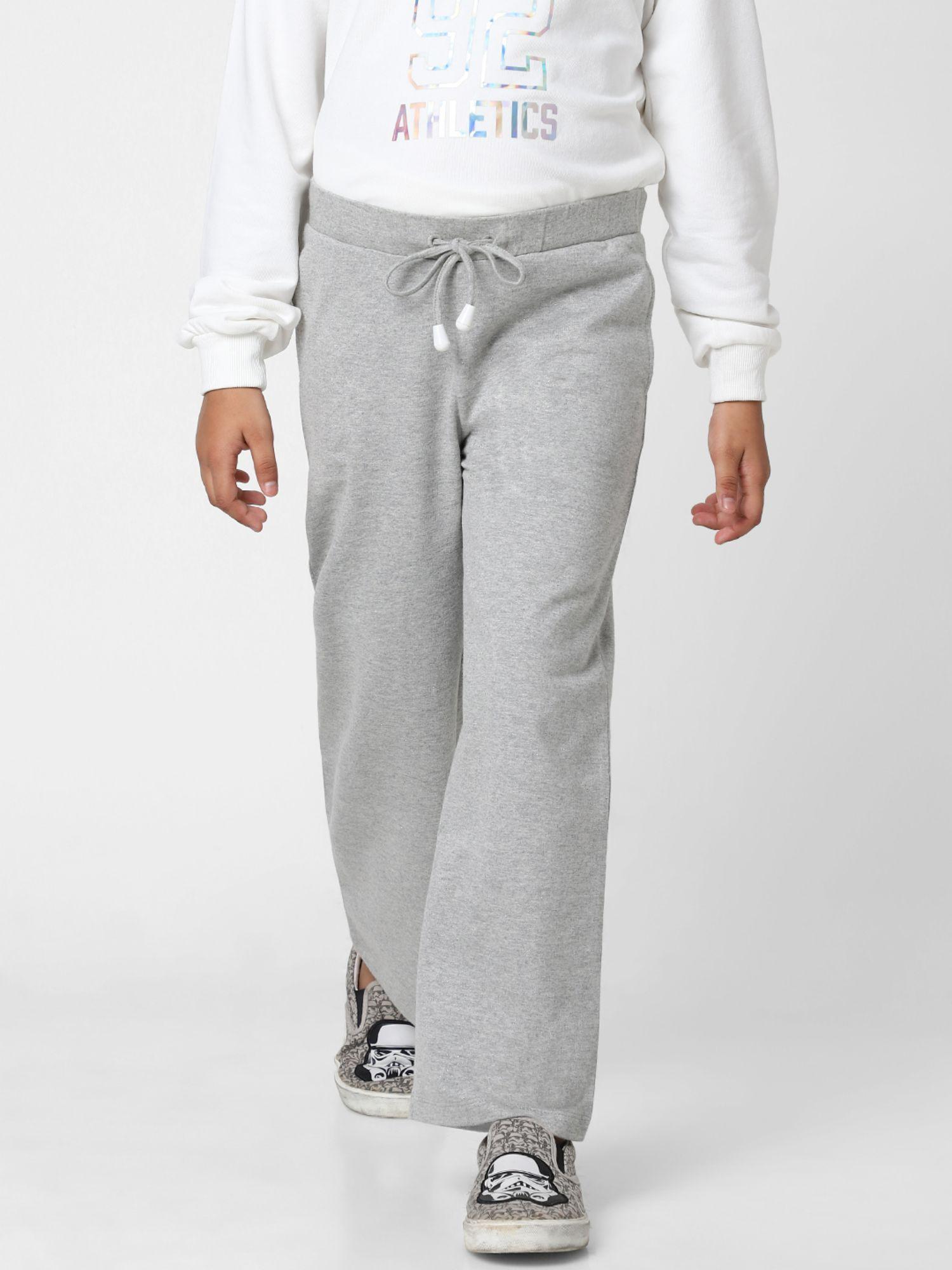 girls solid casualwear light grey pants