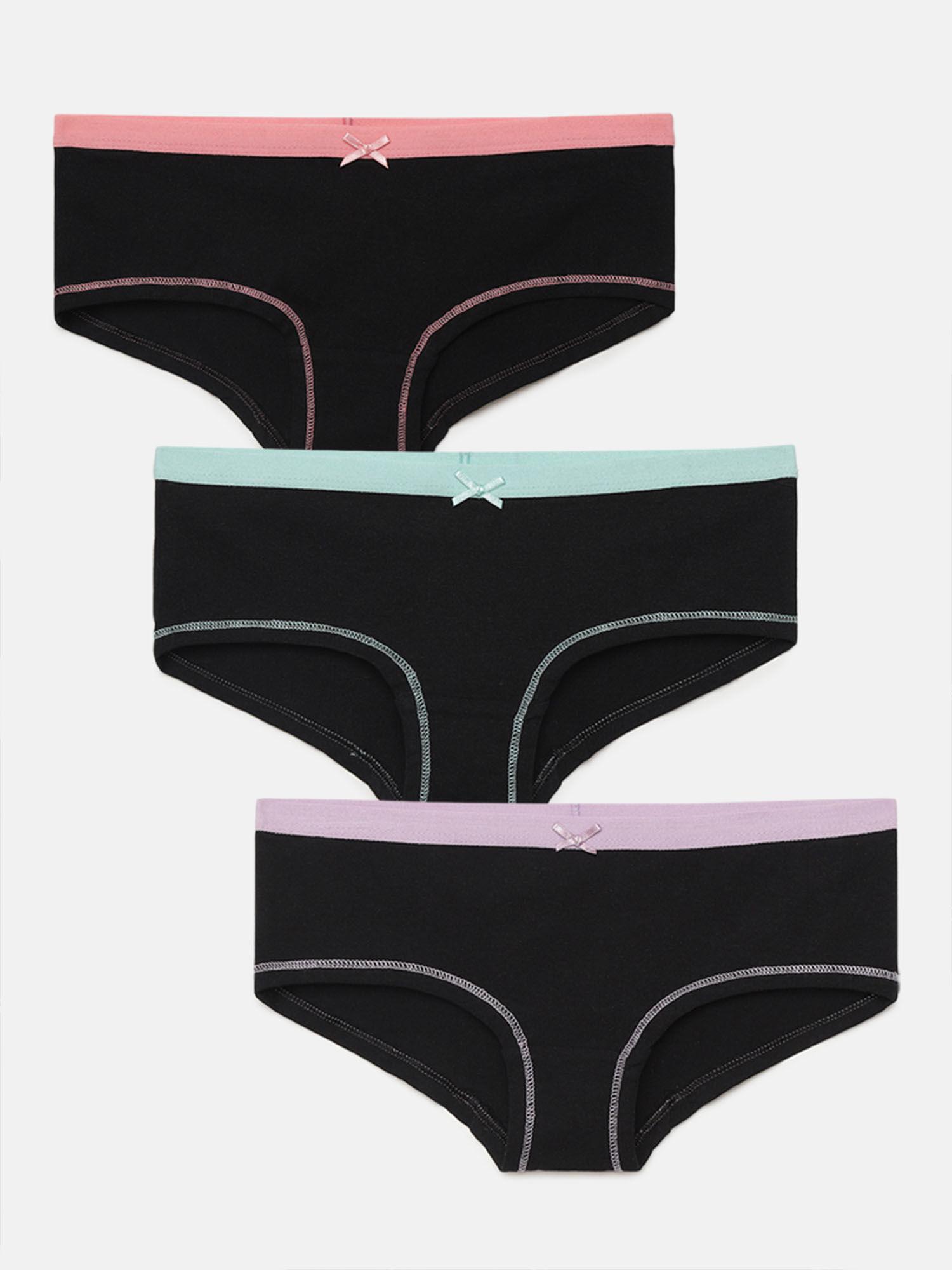 girls solid cotton brief black (pack of 3)