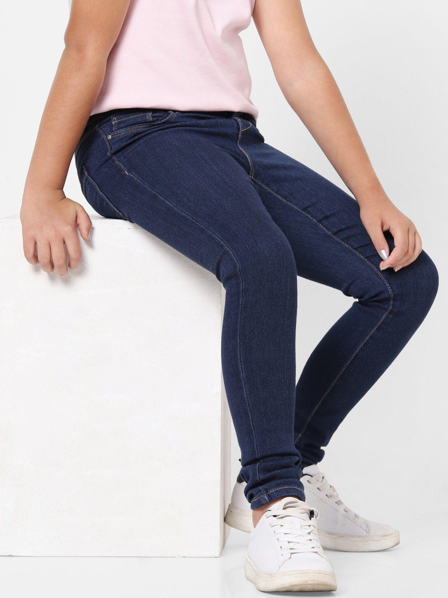 girls solid dark blue jeans