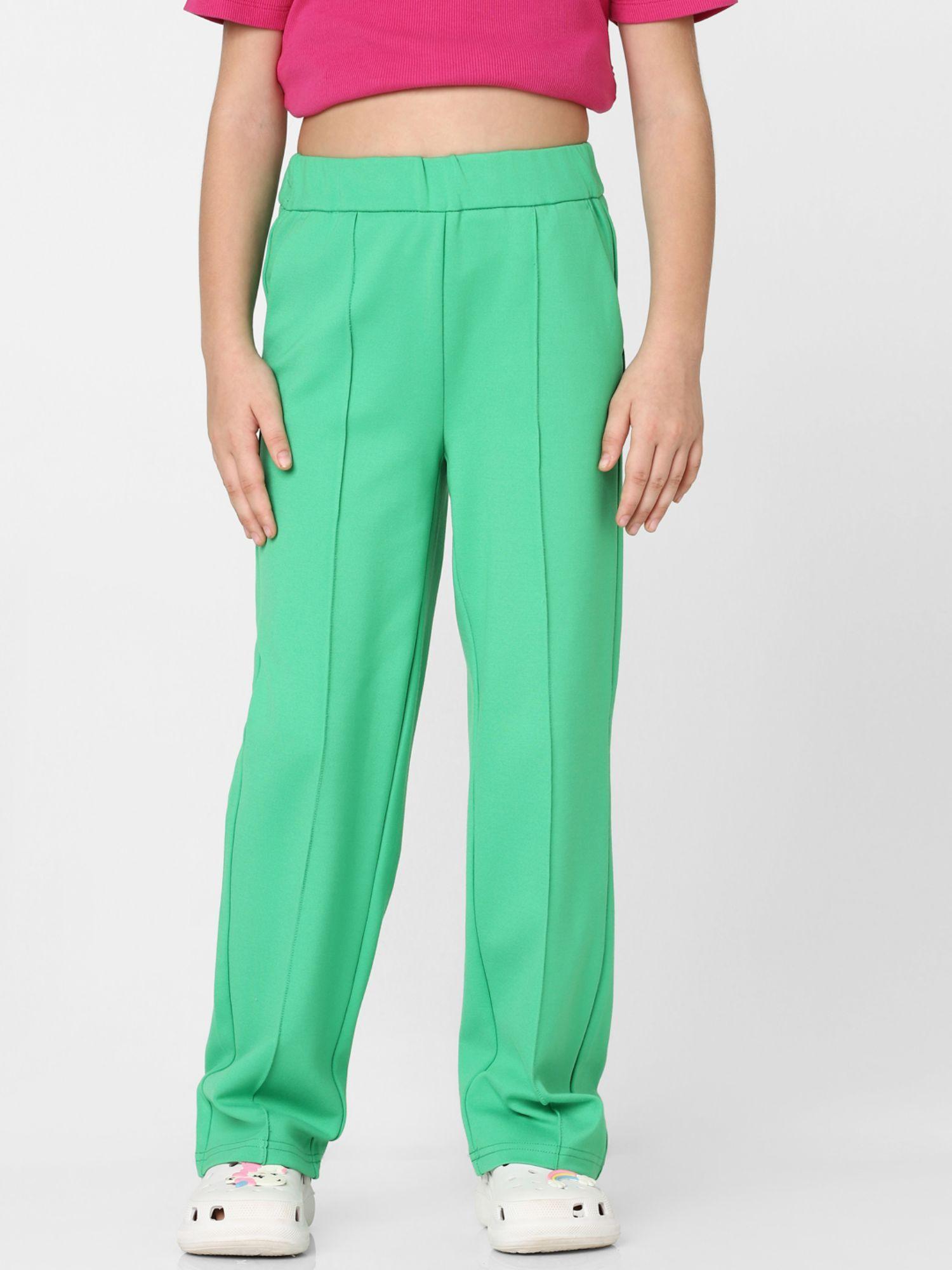 girls solid green trousers