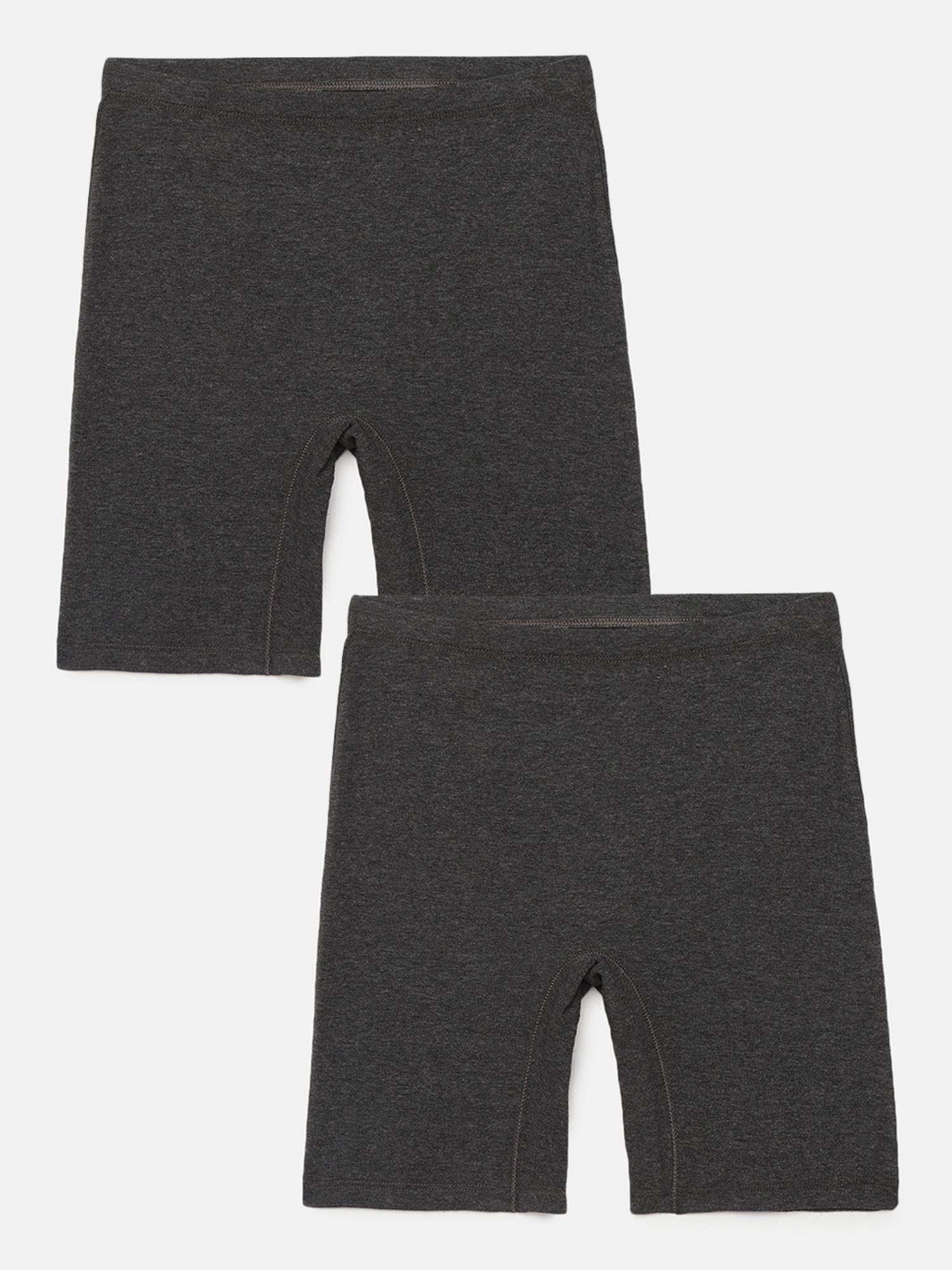 girls solid inner shorts grey melange (pack of 2)
