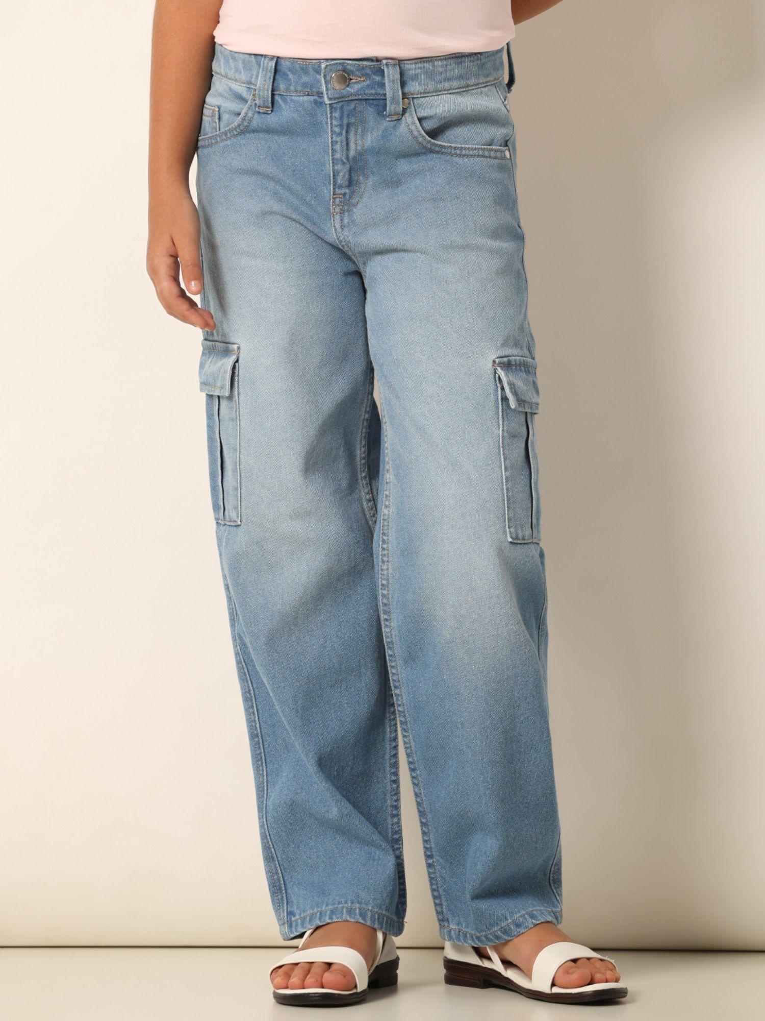 girls solid light blue jeans