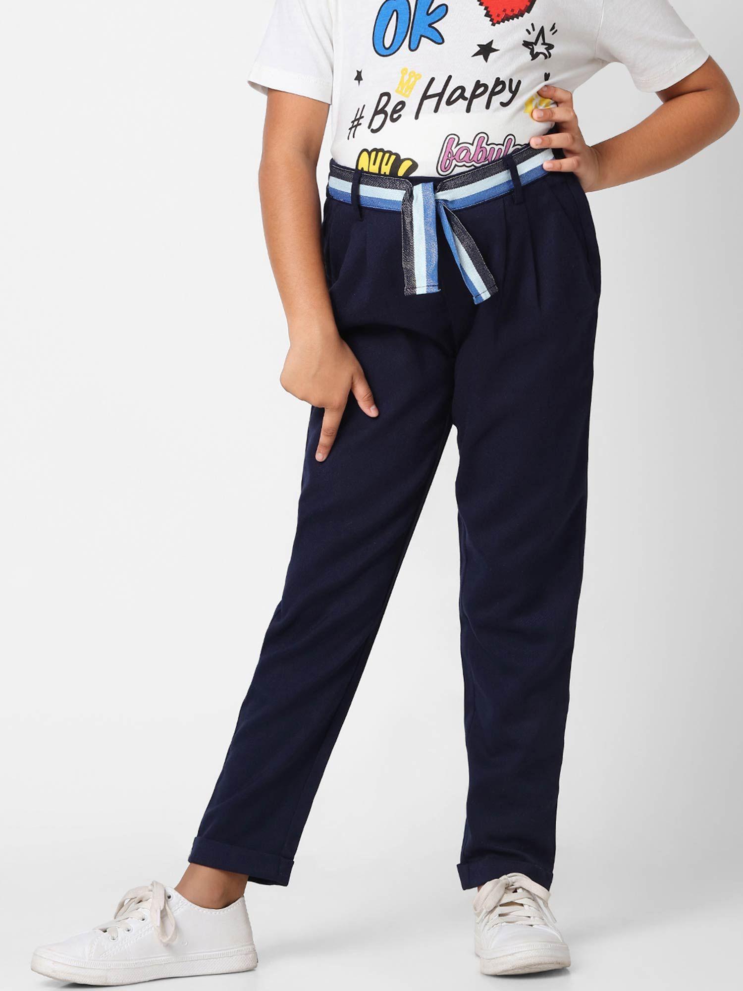 girls solid navy pants