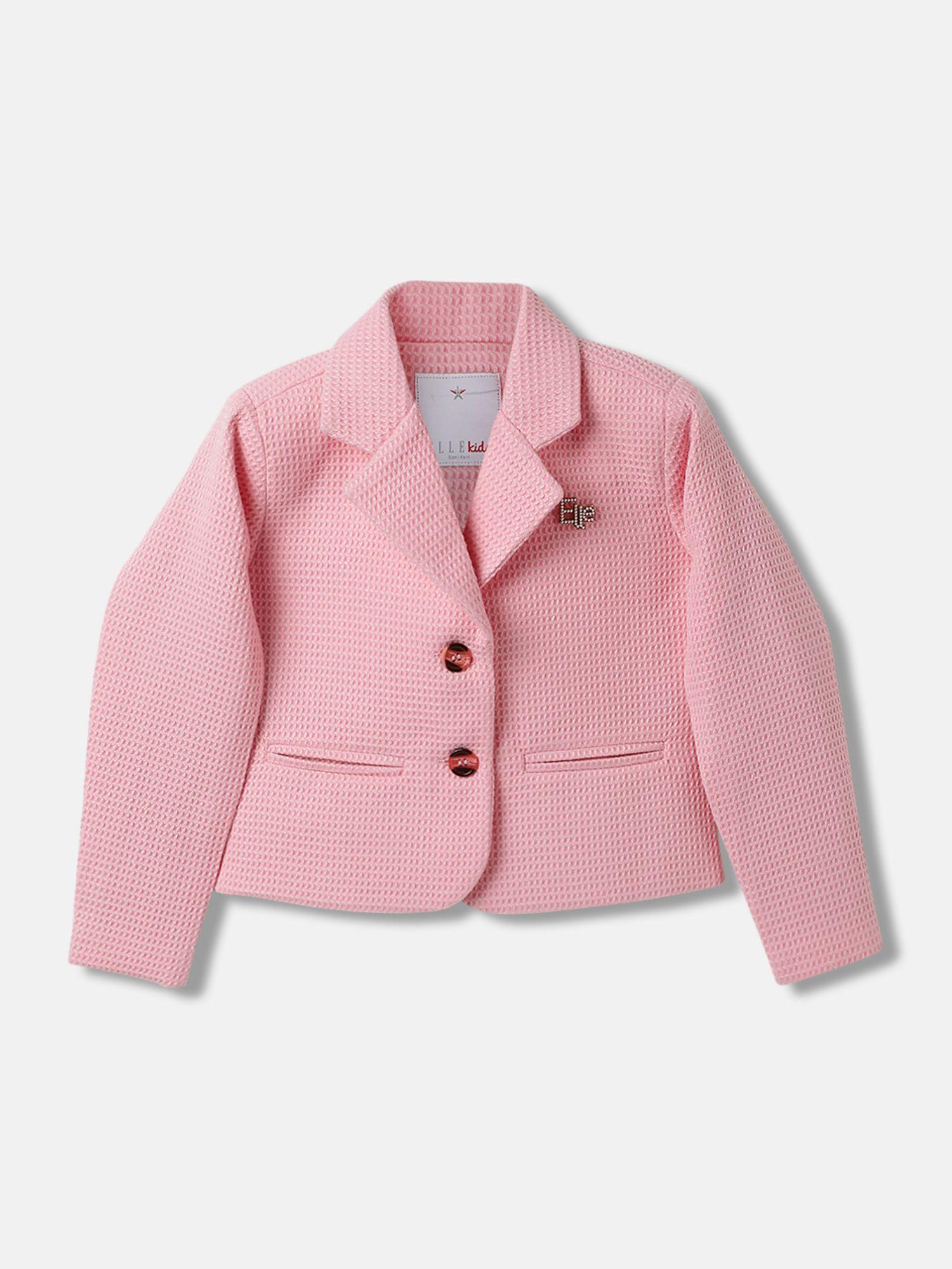 girls solid notched lapel full sleeves blazer